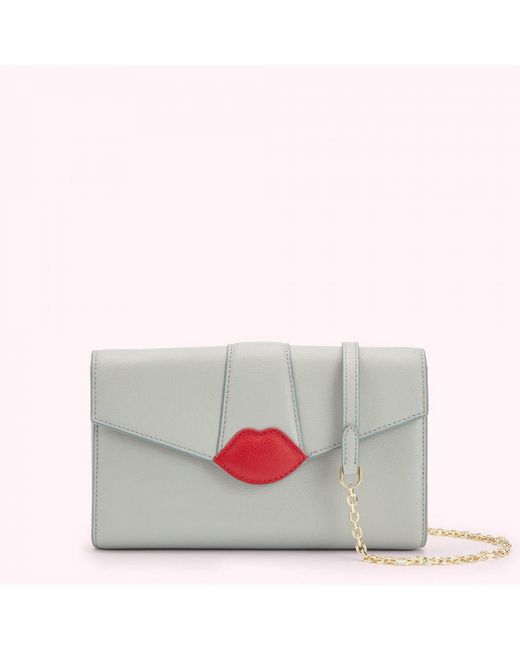 Lulu Guinness White Shagreen Quilted Lip Leather Abby Crossbody Bag