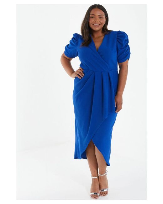 Quiz Curve Royal Blue Wrap Midi Dress