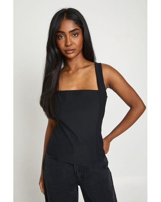 Boohoo Black Fitted Square Neck Cinched Strappy Top