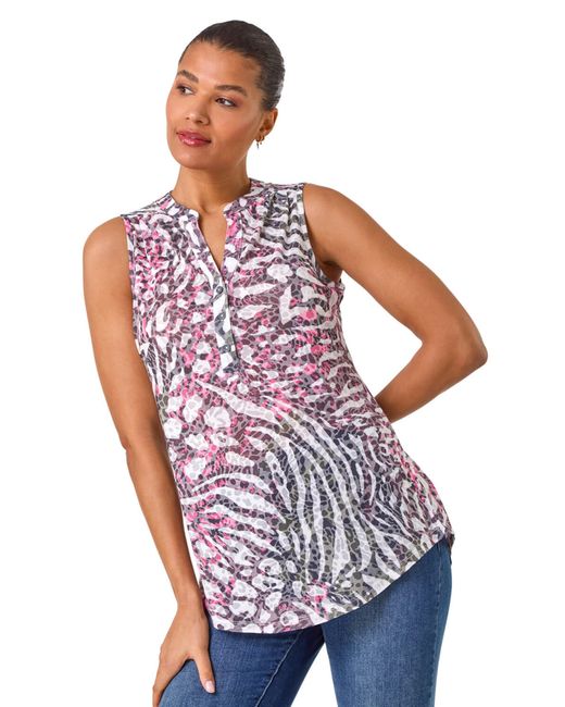 Roman Pink Animal Print Burnout Vest Top