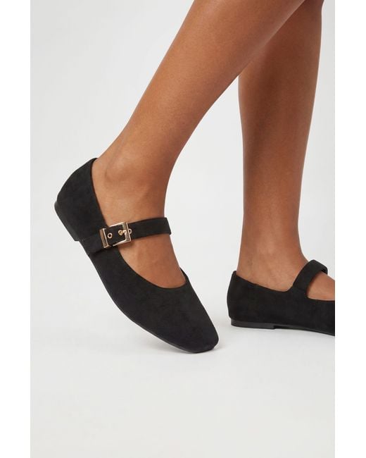 Boohoo Black Buckle Detail Mary Jane Ballet Flats