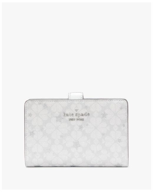 Kate Spade White Flower Star Toss Medium Compact Bifold Wallet