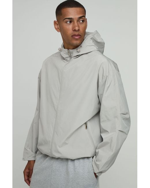 BoohooMAN Gray Oversized Boxy Hooded Toggle Cagoule for men
