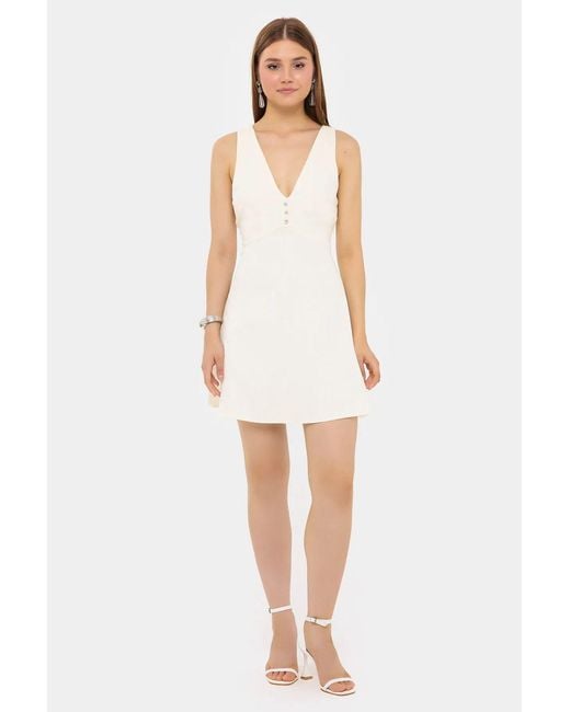 Hiccup White Cotton V-Neck Cut-Out Buttoned Detail Mini Dress