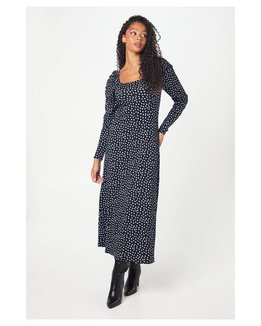 Dorothy Perkins Blue Tall Spot Square Neck Midi Dress