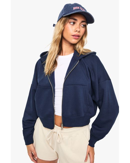 Boohoo Blue Boxy Balloon Sleeve Oversized Zip Through Hoodie