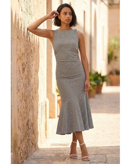 D.u.s.k Gray Gingham Asymmetric Midi Dress