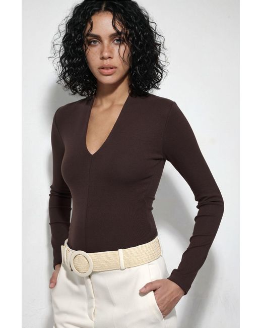 Busem Black Slim Fit V-Neck Long Sleeve Blouse