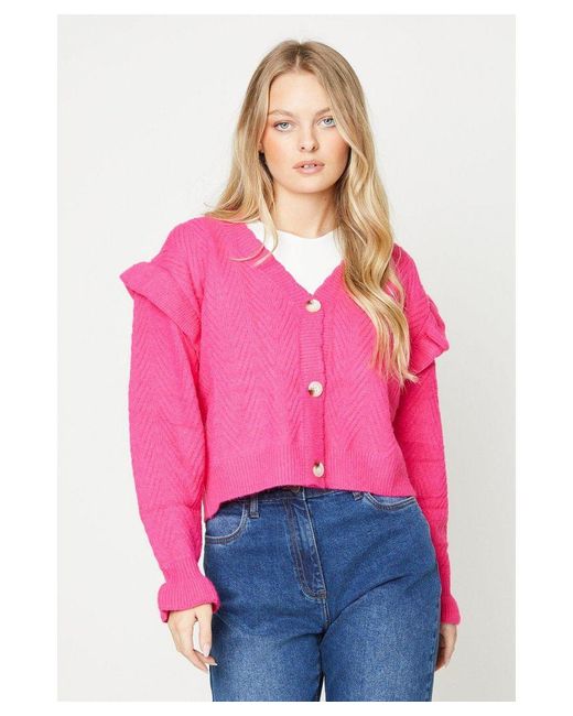 Oasis Pink Scallop Edge Frill Detail Cardigan
