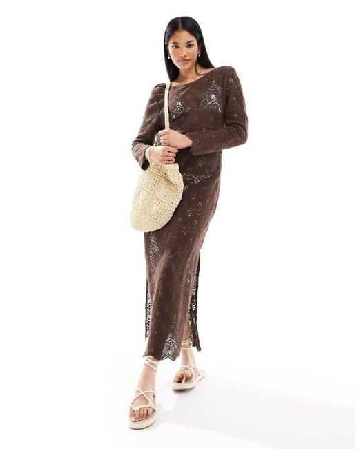 Iisla & Bird White Long Sleeve Maxi Crochet Beach Dress