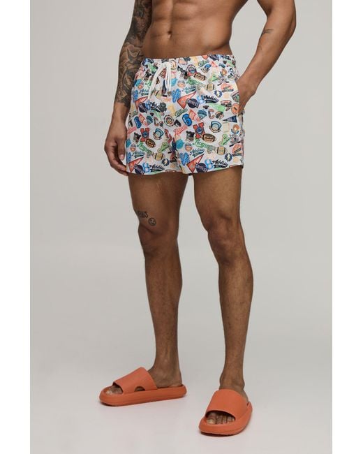 BoohooMAN Multicolor Varsity Printed Short Length Swim for men