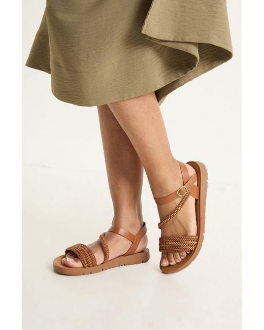Good for the Sole Natural Isabella Flexisole Faux Leather Cross Strap Plait Detail Flat Sandals