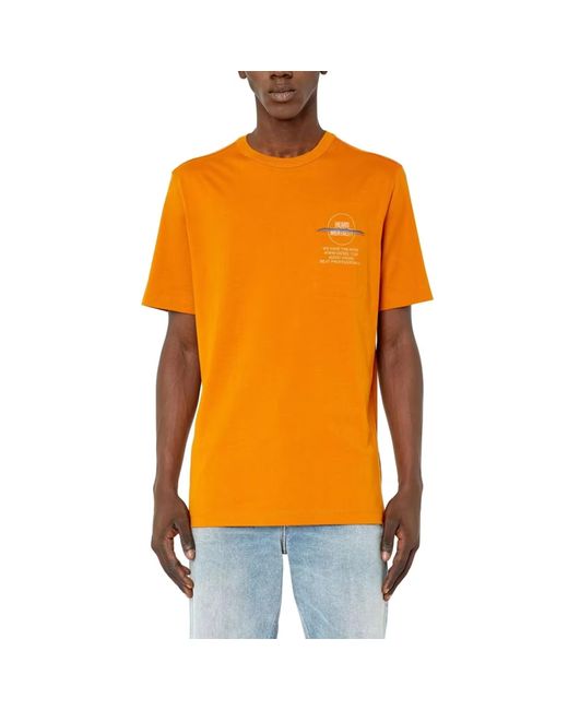 DIESEL Orange T Pouch T Shirts Casual Summer Cotton Tee for men