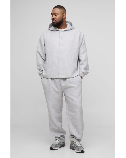 BoohooMAN Gray Plus Oversized Boucle Hooded Button Up Shirt Jacket for men