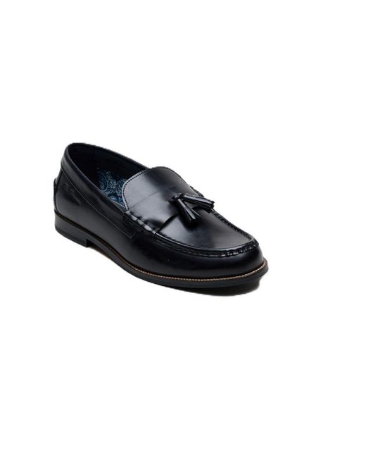 Ben Sherman Black Sid Brush Off Leather Tassel Loafers for men