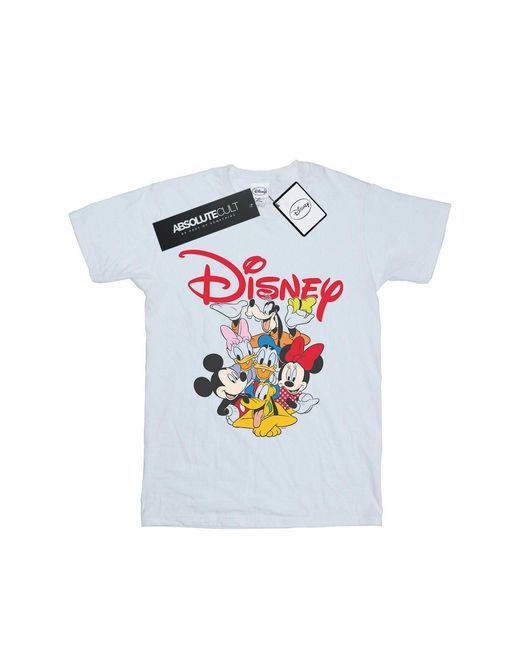 Disney White Ladies Mickey Mouse Crew Cotton Boyfriend T-Shirt