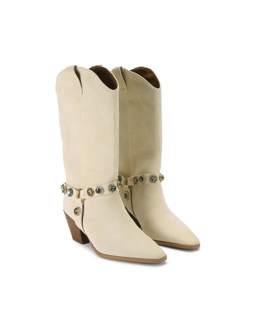 Kurt Geiger Natural Suede Octavia Cowboy Boots