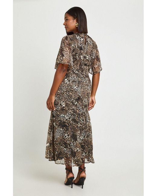 Boohoo Brown Plus Leopard Angel Sleeve Midaxi Dress