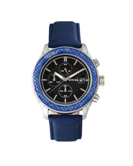 Breed Blue Maverick Chronograph Leather-Band Watch W/Date for men