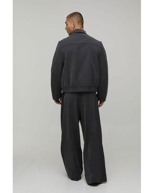 BoohooMAN Black Herringbone Wide Fit Tailored Co-Ord Trousers for men