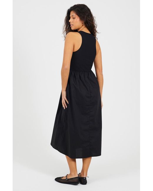 Brave Soul Black Ribbed Jersey And Poplin Mix Midi Dress