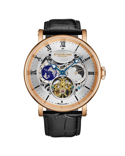 Stuhrling Gray Dual Time Automatic Majestic Skeleton for men