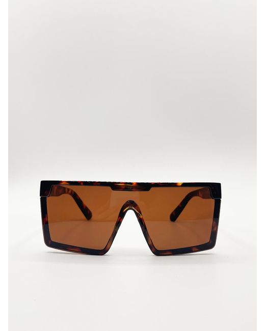 SVNX White Tortoiseshell Oversized Flat Top Square Frame Sunglasses