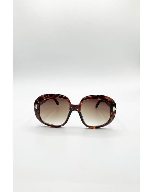 SVNX Brown Bold Round Oversized Sunglasses