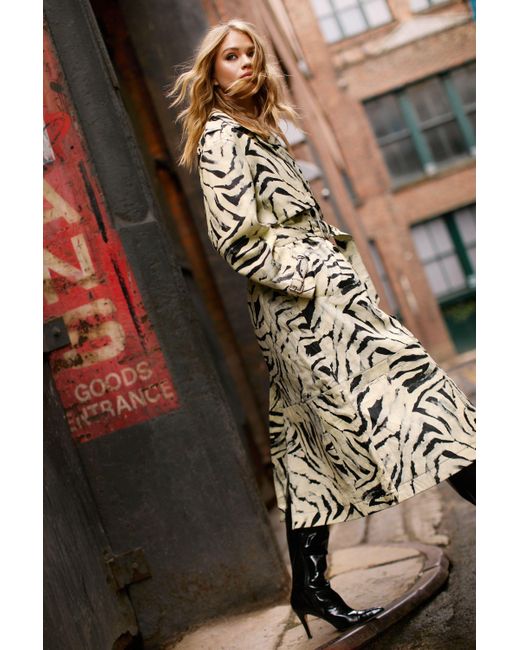 Nasty Gal Multicolor Zebra Print Real Leather Trench Coat