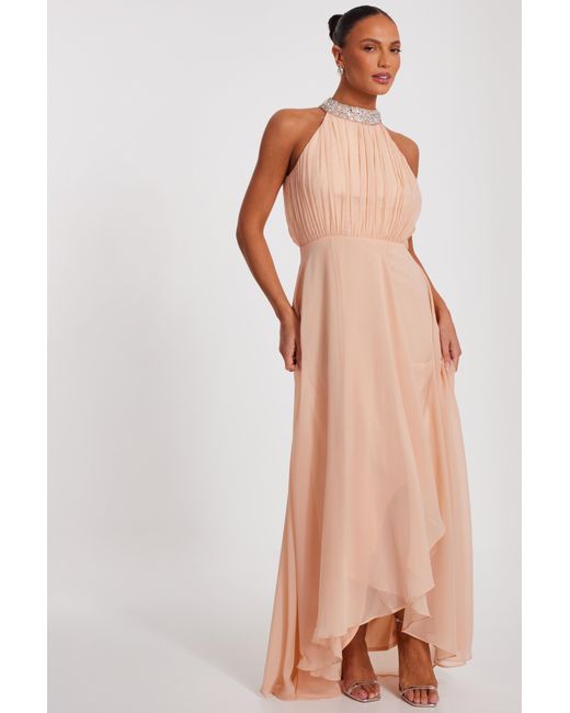 Quiz Pink Chiffon High Neck Maxi Dress