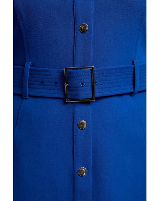 Karen Millen Blue Plus Size Tailored Belted Midi Shirt Dress