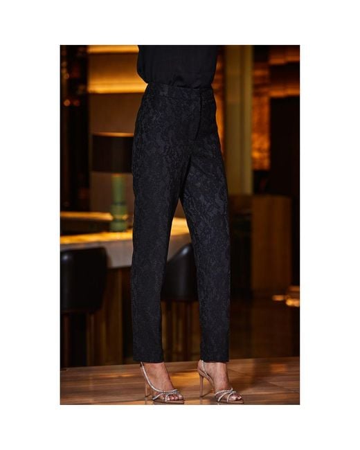 Sosandar Black Premium Lace Detail Tuxedo Trousers