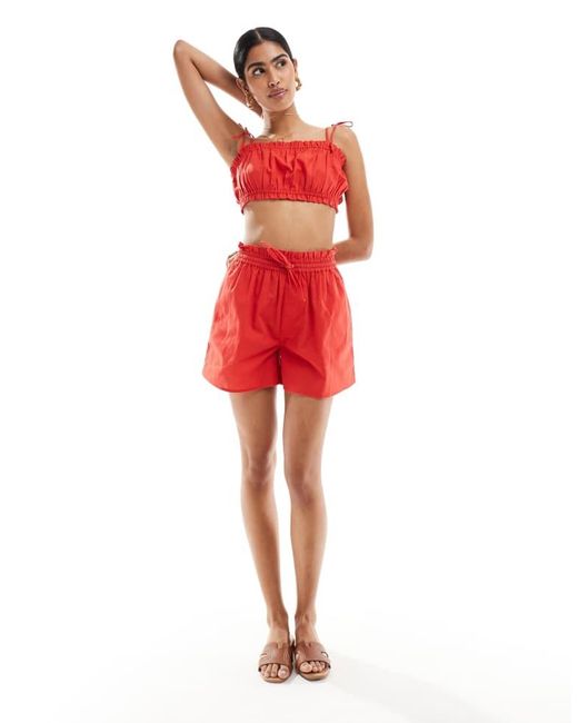 ASOS Red Crop Top With Ruffle And Tie Detail