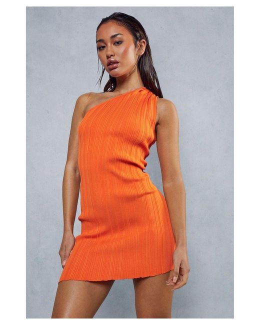 MissPap Orange One Shoulder Premium Knit Mini Dress