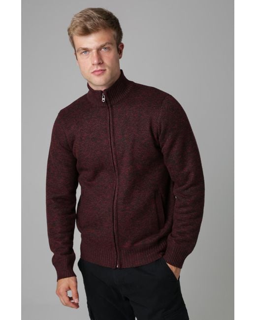 Kensington Eastside Red Sherpa Lined Zip-Through Cardigan for men