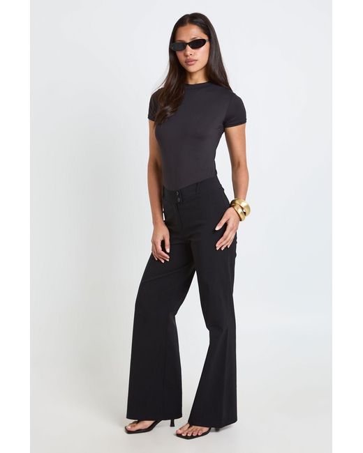 Boohoo Blue Bengaline Low Rise Straight Leg Trouser