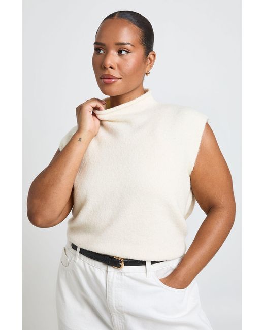 Boohoo White Plus Soft Knit Funnel Neck Top