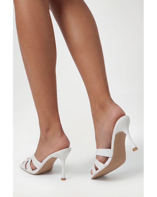 Boohoo White Wide Fit Caged Detail Heeled Mules