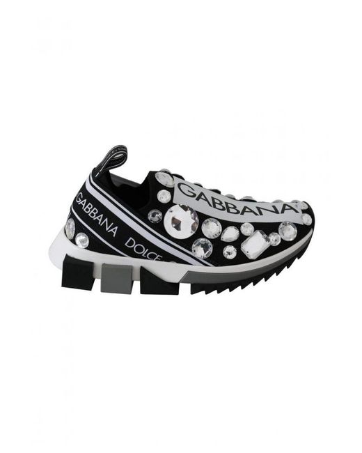 Dolce & Gabbana Black White Crystal 's Sneakers Shoes