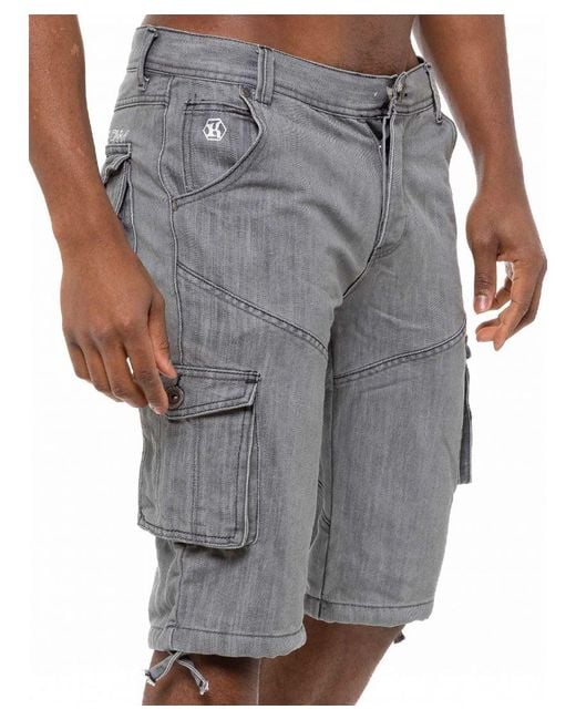 Kruze By Enzo Gray Cargo Combat Shorts for men