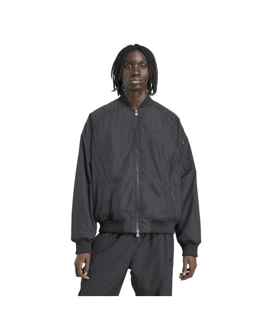 Adidas Gray Teamgeist Solid Patterned Zipped Pocket Mock Neck Ribbed Cuff Bomber Jacket for men