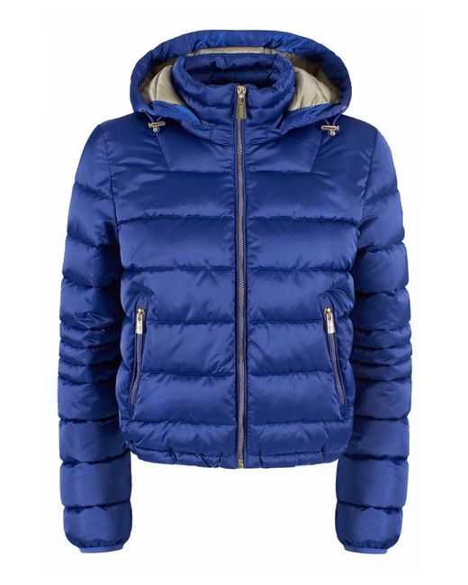 Yes Zee Blue Short Down Jacket With Zip Closure And Hood