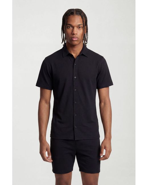 BoohooMAN Blue Slim Fit Jersey Short Sleeve Revere Shirt for men