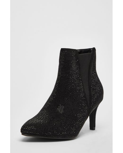 Quiz Black Wide Fit Diamante Ankle Boots