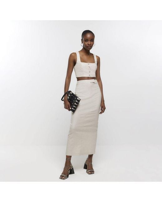 River Island Maxi Skirt Cream Linen Tailored Ultra Long in White | Lyst UK