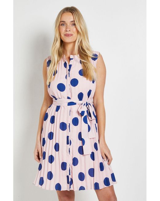 Wallis White Petite Polka Dot Pleated Shift Dress
