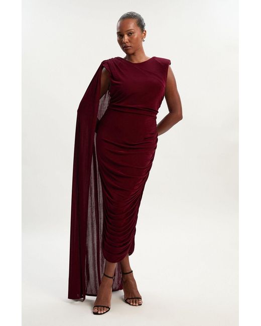 Karen Millen Red Plus Size Premium Slinky Crepe Scarf Detail Maxi Dress