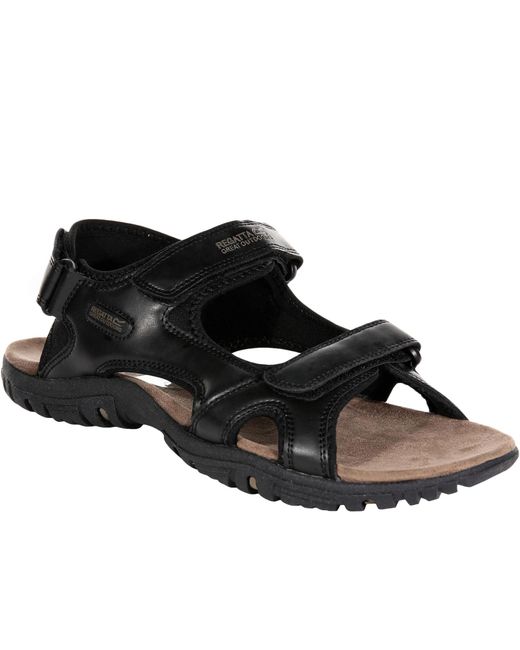 Regatta Black Haris Pu Leather Lightweight Outdoor Walking Hiking Sandals for men