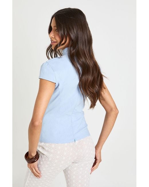 Boohoo Blue Bengaline Cap Sleeve Keyhole Corset Top
