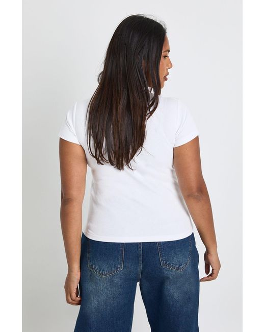 Boohoo White Plus Basic Rib Short Sleeve Fitted Top